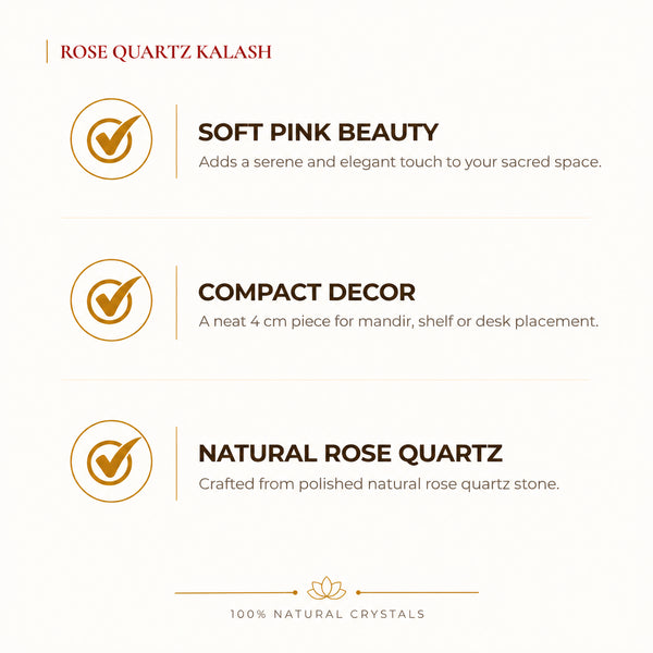 Natural Rose Quartz crystal Kalash by Evashu Crystals - view 2 - 02 benefits rose quartz kalash