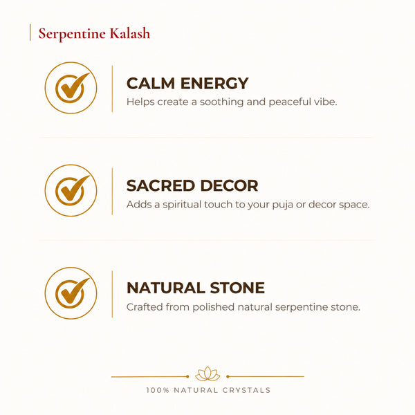 Natural Serpentine crystal Kalash by Evashu Crystals - view 2 - 02 benefits serpentine kalash
