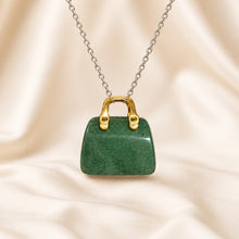 Load image into Gallery viewer, Natural Green Aventurine mini handbag pendant by Evashu Crystals - view 4 - 04 green aventurine handbag pendant lifestyle product only
