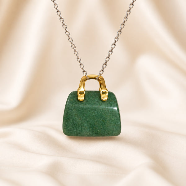 Natural Green Aventurine mini handbag pendant by Evashu Crystals - view 4 - 04 green aventurine handbag pendant lifestyle product only