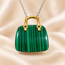 Load image into Gallery viewer, Natural Malachite mini handbag pendant by Evashu Crystals - view 4 - 04 malachite handbag pendant lifestyle product only
