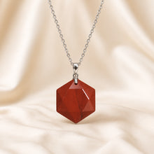 Load image into Gallery viewer, Natural Red Jasper hexagon pendant by Evashu Crystals - view 4 - 04 red jasper hexagon pendant lifestyle product only
