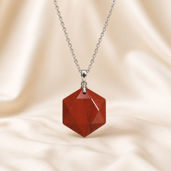 Natural Red Jasper hexagon pendant by Evashu Crystals - view 4 - 04 red jasper hexagon pendant lifestyle product only