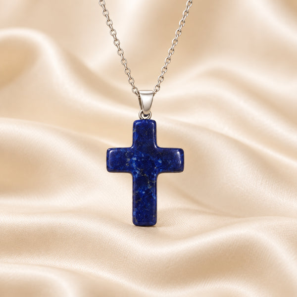 Natural Lapis Lazuli cross pendant by Evashu Crystals - view 4 - 04 lifestyle lapis lazuli cross pendant