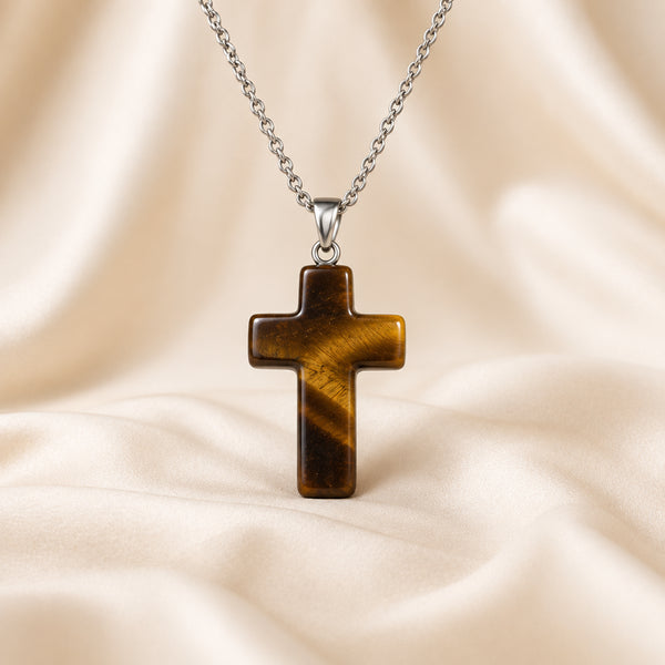 Natural Tiger Eye cross pendant by Evashu Crystals - view 4 - 04 lifestyle tiger eye cross pendant