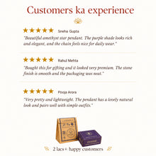 Load image into Gallery viewer, Natural Amethyst star pendant by Evashu Crystals - view 5 - 05 amethyst star pendant customer experience

