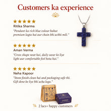 Load image into Gallery viewer, Natural Lapis Lazuli cross pendant by Evashu Crystals - view 5 - 05 customers experience lapis lazuli cross pendant
