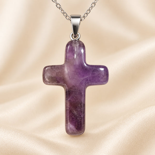 Natural Amethyst cross pendant by Evashu Crystals - view 7 - 07 amethyst cross pendant product close up