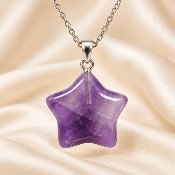 Natural Amethyst star pendant by Evashu Crystals - view 7 - 07 amethyst star pendant product close up