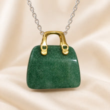 Load image into Gallery viewer, Natural Green Aventurine mini handbag pendant by Evashu Crystals - view 7 - 07 green aventurine handbag pendant product close up
