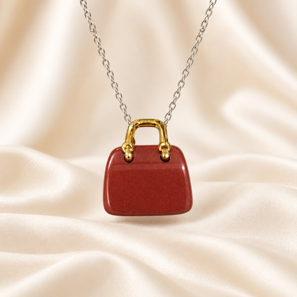 Natural Red Jasper mini handbag pendant by Evashu Crystals - view 7 - 07 red jasper handbag pendant product close up