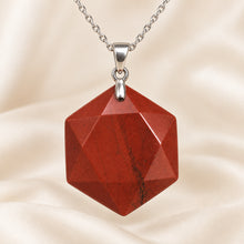 Load image into Gallery viewer, Natural Red Jasper hexagon pendant by Evashu Crystals - view 7 - 07 red jasper hexagon pendant product close up
