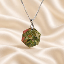 Load image into Gallery viewer, Natural Unakite hexagon pendant by Evashu Crystals - view 7 - 07 unakite hexagon pendant product close up
