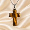 Natural Tiger Eye cross pendant by Evashu Crystals - view 7 - 07 closeup tiger eye cross pendant