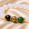 Close-up of Libra / Tula Rashi Bracelet with 8 mm beads and diamond-cut front accents