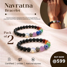 Load image into Gallery viewer, Pack of 2 Navratna Bracelet – Natural 9 Gemstone Bracelet for Balance, Harmony &amp; Everyday Wear | Unisex Crystal Jewellery
