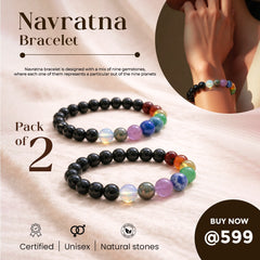Pack of 2 Navratna Bracelet – Natural 9 Gemstone Bracelet for Balance, Harmony & Everyday Wear | Unisex Crystal Jewellery