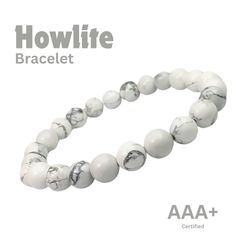 Close-up of Howlite bracelet showing intricate details and natural Howlite stone.