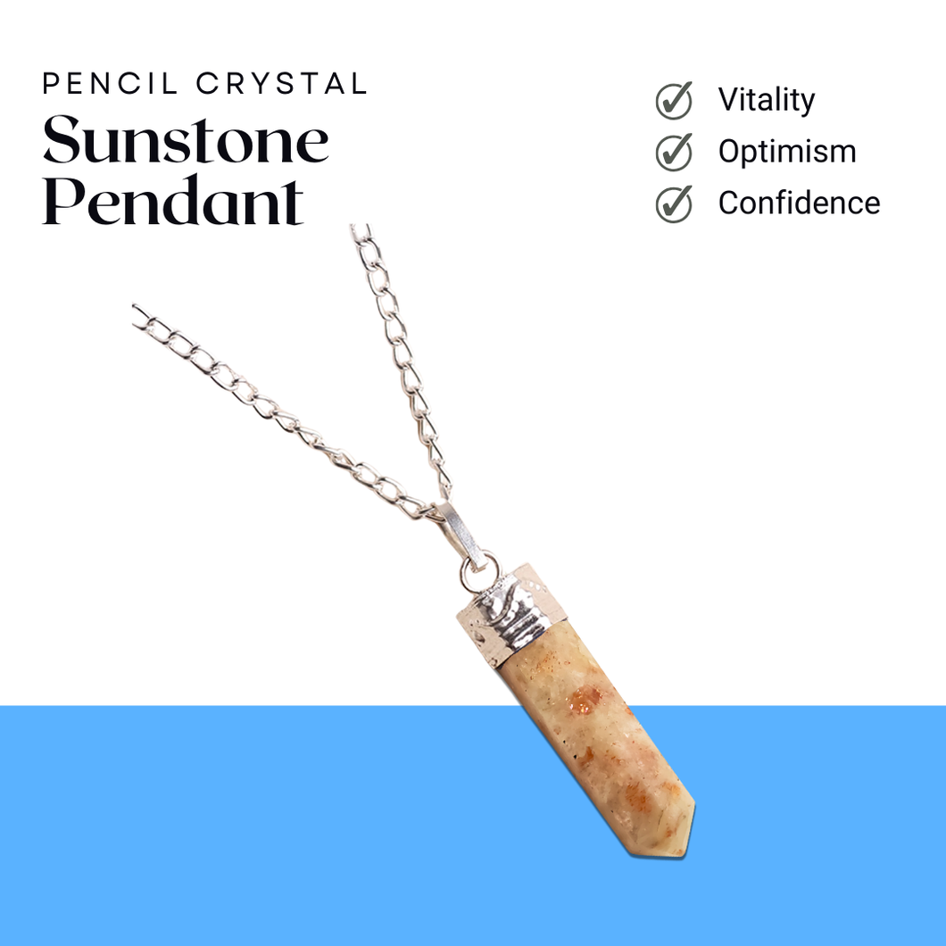 Sunstone Pencil Pendant with Chain - Helps in Vitality, Optimism, and Confidence - Suitable for All