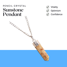 Load image into Gallery viewer, Sunstone Pencil Pendant with Chain - Helps in Vitality, Optimism, and Confidence - Suitable for All
