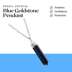 Blue Goldstone Pencil Pendant with Chain - Helps in Ambition, Positivity, and Inner Strength - Suitable for All