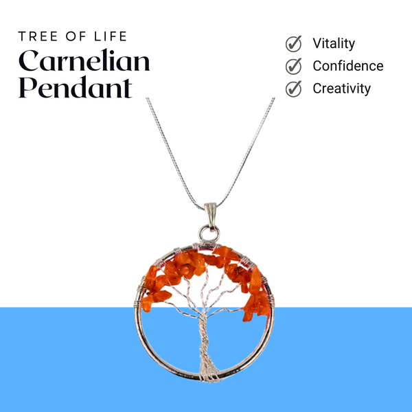 Carnelian Tree of Life Pendant – Healing Crystal Necklace for Vitality & Creativity