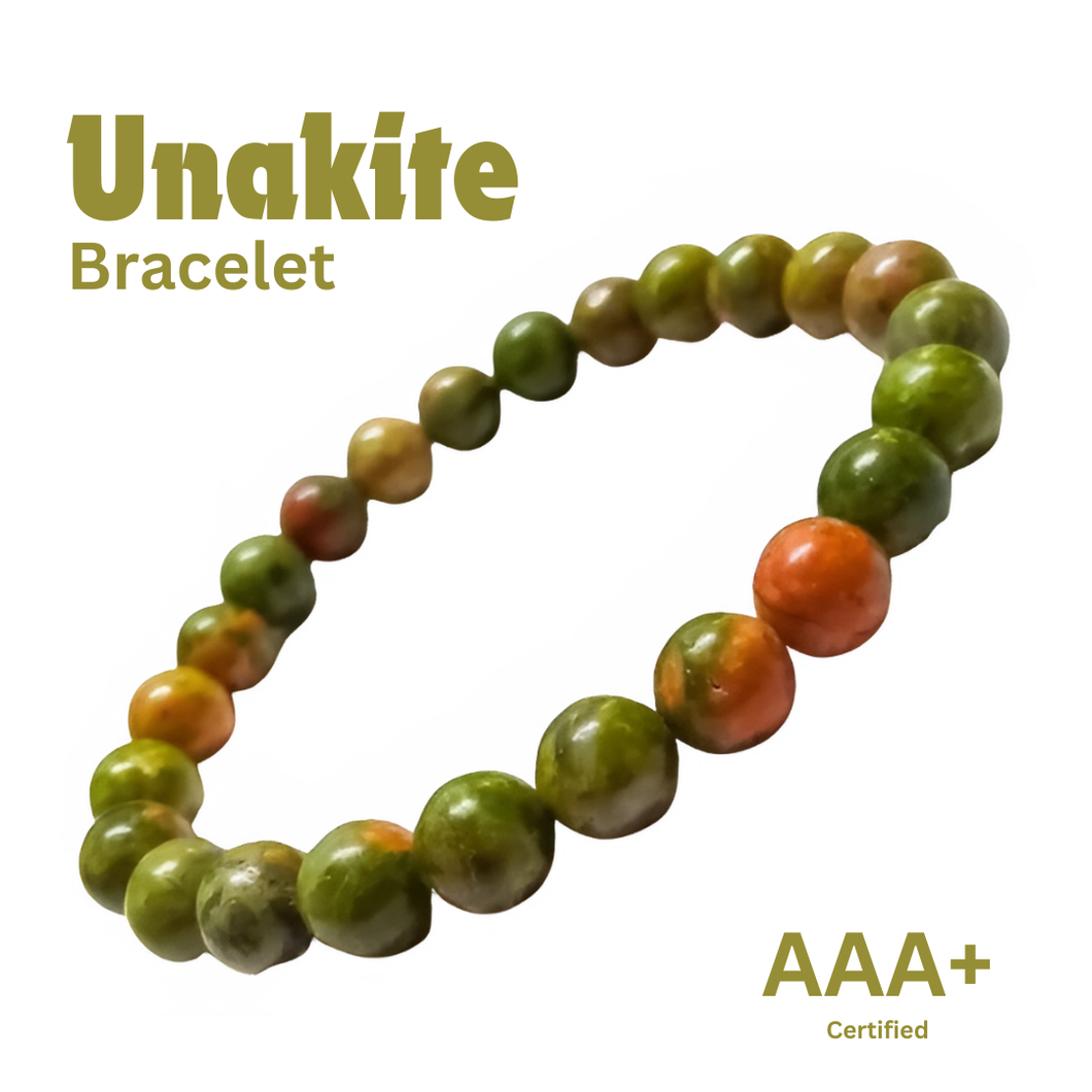 Close-up of Unakite bracelet showing intricate details and natural Unakite stone.