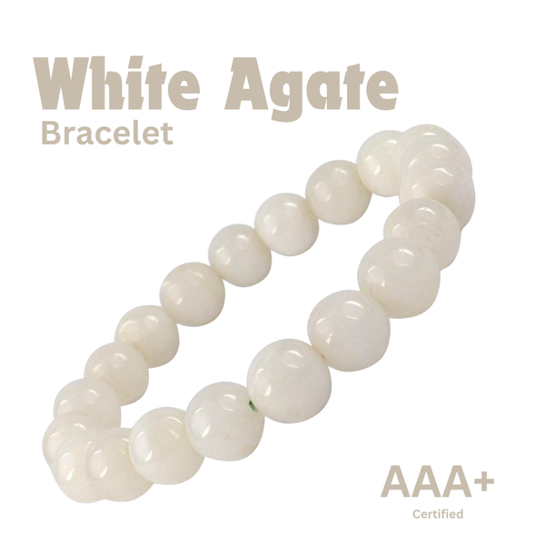 Close-up of White Agate bracelet showing intricate details and natural White Agate stone.