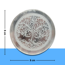 Load image into Gallery viewer, Selenite Charging Plate/Wand Engraved with Flower of Life for Reiki Healing, Crystal Meditation, and Cleansing Negative Energy
