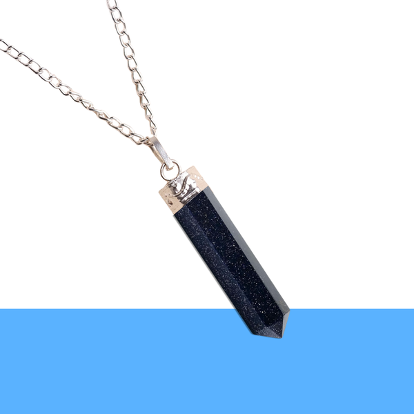 Blue Goldstone Pendant – Healing Crystal Necklace for Ambition, Positivity & Strength