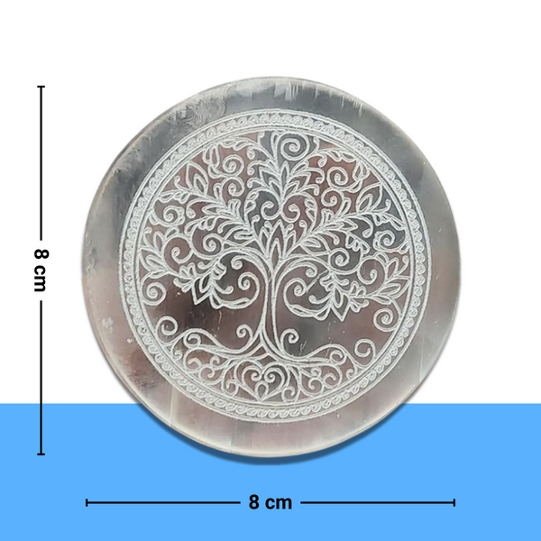 Selenite Charging Plate Engraved with Flower of Life — Healing Stone for Reiki & Crystal Meditatio