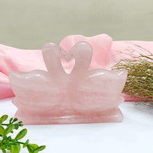 Load image into Gallery viewer, Natural Pink Rose Quartz Swan Pair - Handcrafted Love Birds for Love &amp; Relationship - Ideal Gift for Couples
