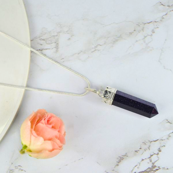 Blue Goldstone Pendant – Healing Crystal Necklace for Ambition, Positivity & Strength