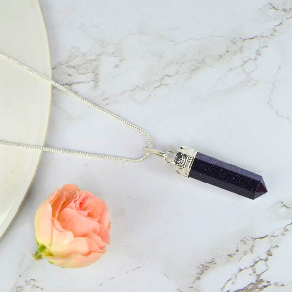 Blue Goldstone Pendant – Healing Crystal Necklace for Ambition, Positivity & Strength