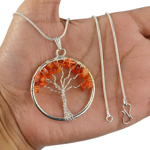 Carnelian Tree of Life Pendant – Healing Crystal Necklace for Vitality & Creativity