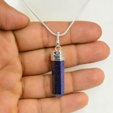 Load image into Gallery viewer, Blue Goldstone Pencil Pendant with Chain - Helps in Ambition, Positivity, and Inner Strength - Suitable for All
