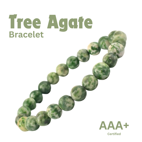 Close-up of Tree Agate bracelet showing intricate details and natural Tree Agate stone.