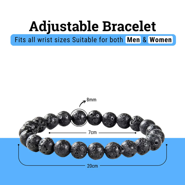 Mystic Ember  Lava Stone Handmade stretchable Power Bracelet For Both Men and Women - Black (Pack of 3)