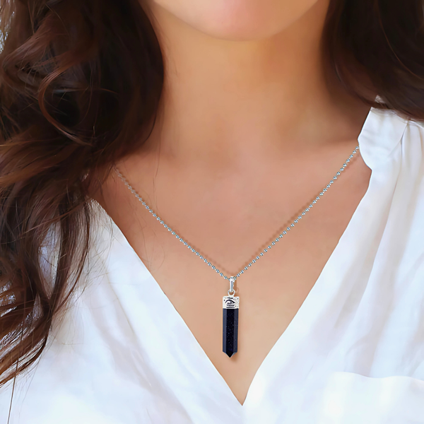 Blue Goldstone Pendant – Healing Crystal Necklace for Ambition, Positivity & Strength