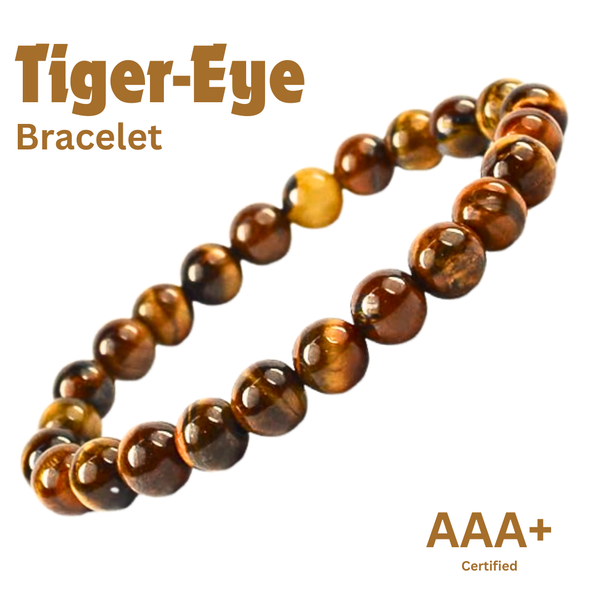 Brown Tiger Eye Stone Bracelet – Certified Healing Stone for Will Power, Focus & Protection