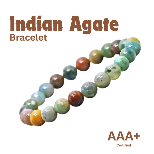 Close-up of Indian Agate bracelet showing intricate details and natural Indian Agate stone.