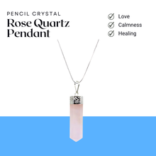 Load image into Gallery viewer, Rose Quartz Pencil Pendant with Chain - Helps in Love, Compassion, and Emotional Healing - Suitable for All
