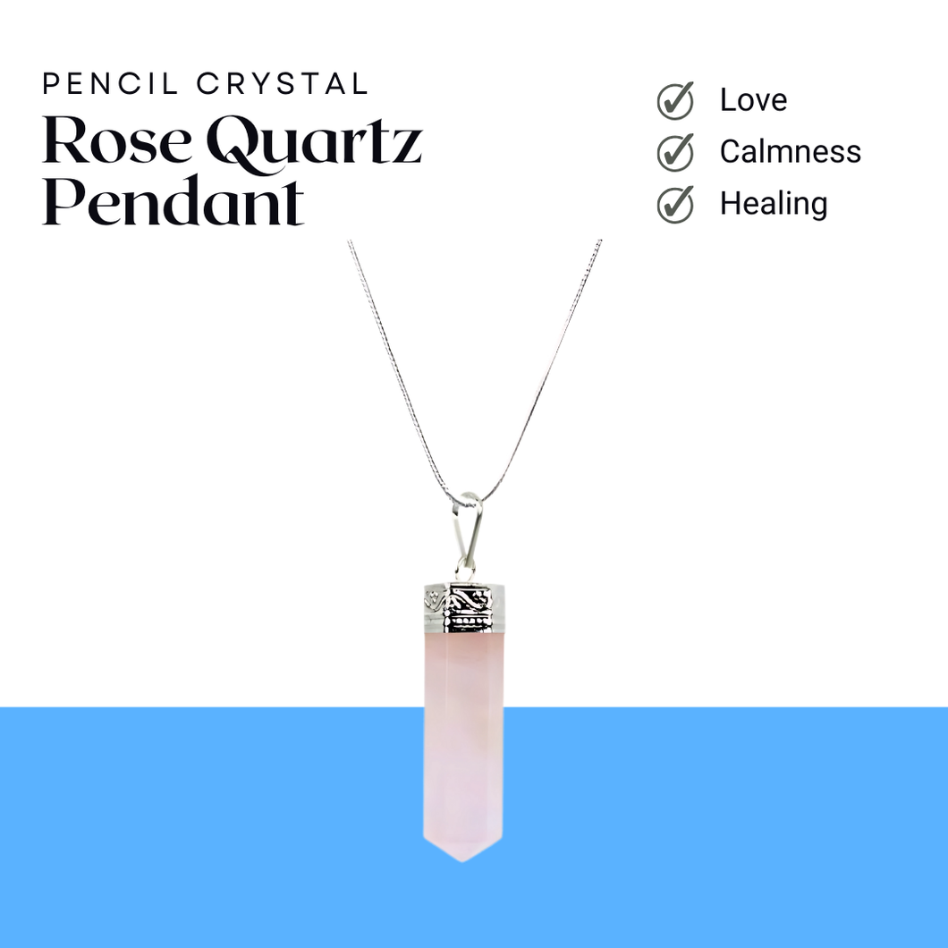 Rose Quartz Pencil Pendant with Chain - Helps in Love, Compassion, and Emotional Healing - Suitable for All