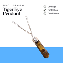 Load image into Gallery viewer, Tiger Eye Pencil Pendant with Chain - Helps in Protection, Confidence, and Focus - Suitable for All
