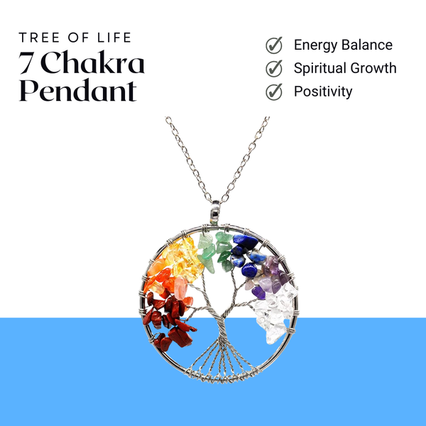 7 Chakra Tree of Life Pendant with Chain - Helps in Energy Balancing, Healing, and Spiritual Growth - Suitable for All