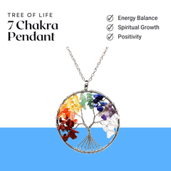 7 Chakra Tree of Life Pendant with Chain - Helps in Energy Balancing, Healing, and Spiritual Growth - Suitable for All