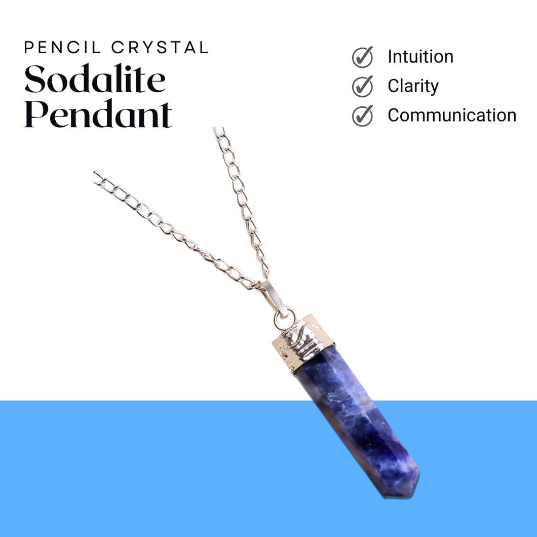 Sodalite Pencil Pendant with Chain - Helps in Intuition, Clarity, and Emotional Balance - Suitable for All