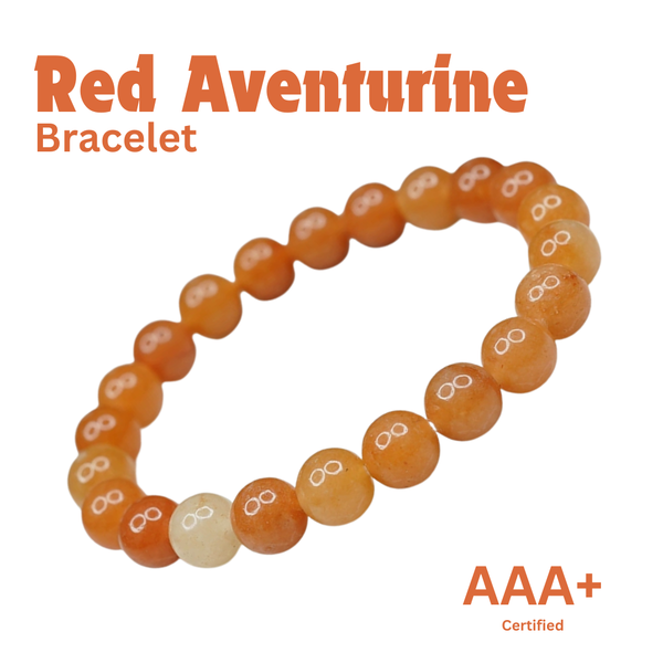 Close-up of Red Aventurine bracelet showing intricate details and natural Red Aventurine stone.