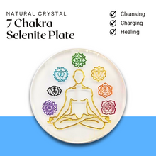 Load image into Gallery viewer, 7 Chakra Natural Engraved Selenite Crystal Charging Plate — Healing Stone for Meditation, Reiki &amp; Crystal Cleansing

