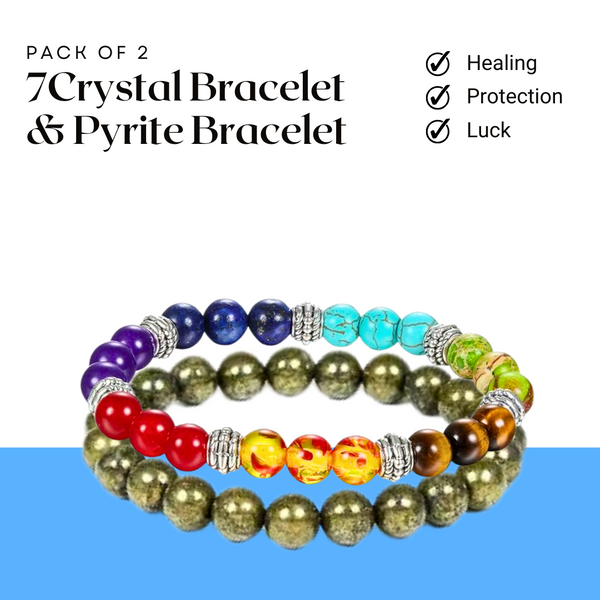 7 Chakra Bracelet & Pyrite Bracelet Set – Balance Energy & Attract Abundance